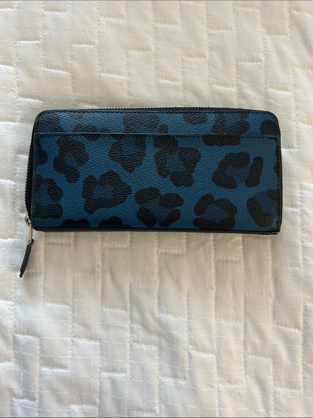 Coach Teal and Black Leopard Zip Wallet